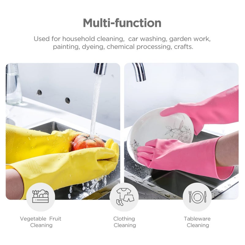 IUCGE Rubber gloves dishwashing 2 Pairs for Kitchen Cleaning gloves for household Reuseable.(Small Pink+Yellow) - Image 3
